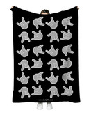 SIGN LANGUAGE ASL  "I LOVE YOU" FULL HANDS SILVER HANDS WITH BLACK BACKGROUND ADULT FLANNEL BLANKET