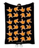 SIGN LANGUAGE ASL  "I LOVE YOU" FULL HANDS ORANGE HANDS WITH BLACK BACKGROUND ADULT FLANNEL BLANKET