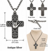SIGN LANGUAGE "I LOVE YOU HAND" SHAPE HAND WITH CROSS ANTIQUE SILVER PENDANT CHAIN