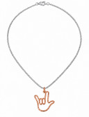 SIGN LANGUAGE "I LOVE YOU HAND" OUTLINE SHAPE HAND ROSE GOLD PENDANT CHAIN, STAINLESS STEEL