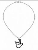 SIGN LANGUAGE "I LOVE YOU HAND" OUTLINE SHAPE HAND BLACK PENDANT CHAIN, STAINLESS STEEL