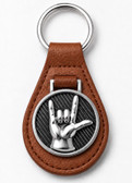 SIGN LANGUAGE ASL FULL "I LOVE YOU" SILVER HAND WITH BROWN LEATHER,