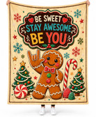 SIGN LANGUAGE ASL  "I LOVE YOU" SIGN HAND GINGERBREAD MAN WITH TAN BACKGROUND ADULT FLANNEL BLANKET