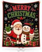 SIGN LANGUAGE ASL  "I LOVE YOU" SIGN HAND MERRY CHRISTMAS SANTA AND SNOWMAN WITH BLACK BACKGROUND ADULT FLANNEL BLANKET