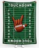 SIGN LANGUAGE ASL  "I LOVE YOU" SIGN HAND FOOTBALL WITH GREEN BACKGROUND ADULT FLANNEL BLANKET