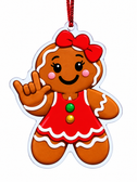 SIGN LANGUAGE ASL FULL "I LOVE YOU" HAND WITH GINGER BREAD GIRL CHRISTMAS ORNAMENT ACRYLIC