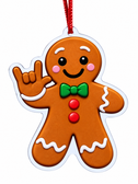 SIGN LANGUAGE ASL FULL "I LOVE YOU" HAND WITH GINGER BREAD BOY CHRISTMAS ORNAMENT ACRYLIC