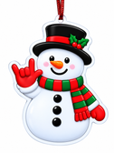 SIGN LANGUAGE ASL FULL "I LOVE YOU" HAND WITH SNOWMAN CHRISTMAS ORNAMENT ACRYLIC,