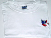 USA SIGN HAND ' I LOVE YOU " T SHIRT Embroidery ( WHITE SHIRT ) Left Chest ( ADULT SIZE ),