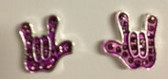 Earrings Pair I LOVE YOU Stainless Steel and Crystal (Purple)