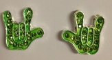 Earrings Pair I LOVE YOU Stainless Steel and Crystal (Lime)