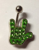 Body Piercing with I LOVE YOU Hand Crystal LIME