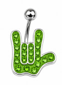 Body Piercing with I LOVE YOU Hand Crystal LIME