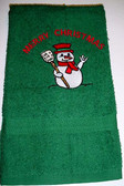 Hand Towel Embroidery Snowman with ILY (GREEN)