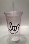 Tumbler with Straw Small Clear with Black I LOVE YOU  (16 oz.)