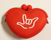 Heart Shape Silicone Rubber Purses Coin Sign I LOVE YOU Hand ( Red)