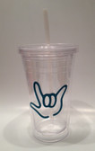 Tumbler with Straw Small Clear with TEAL I LOVE YOU ( 16 oz.)