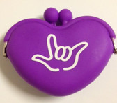 Heart Shape Silicone Rubber Purses Coin Sign I LOVE YOU HAND ( Purple)