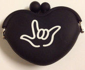 Heart Shape Silicone Rubber Purses Coin Sign I LOVE YOU Hand (Black)