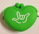 Heart Shape Silicone Rubber Purses Coin Sign I LOVE YOU Hand (Lime)