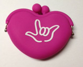 Heart Shape Silicone Rubber Purses Coin Sign I LOVE YOU Hand (Pink)