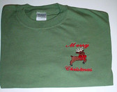 Merry Christmas with Deer sign I L Y, T-Shirt (Hunter Green) Adult