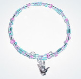 GlassBeads, (Light Blue&Purple) W/ Sliver ILY Hand Bracelet