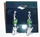 GlassBeads Silver Earring (Green) with Butterfly ILY Hand