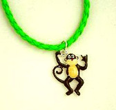 Monkey sign I LOVE YOU, Necklace Enamel (GREEN CORD)