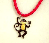 Monkey sign I LOVE YOU, Necklace Enamel (PINK CORD)