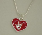 Red heart with" I LOVE YOU" hand Necklace (Silver)