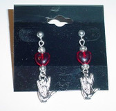 Glassbead Red Heart Earring with (Silver) ILY Hand