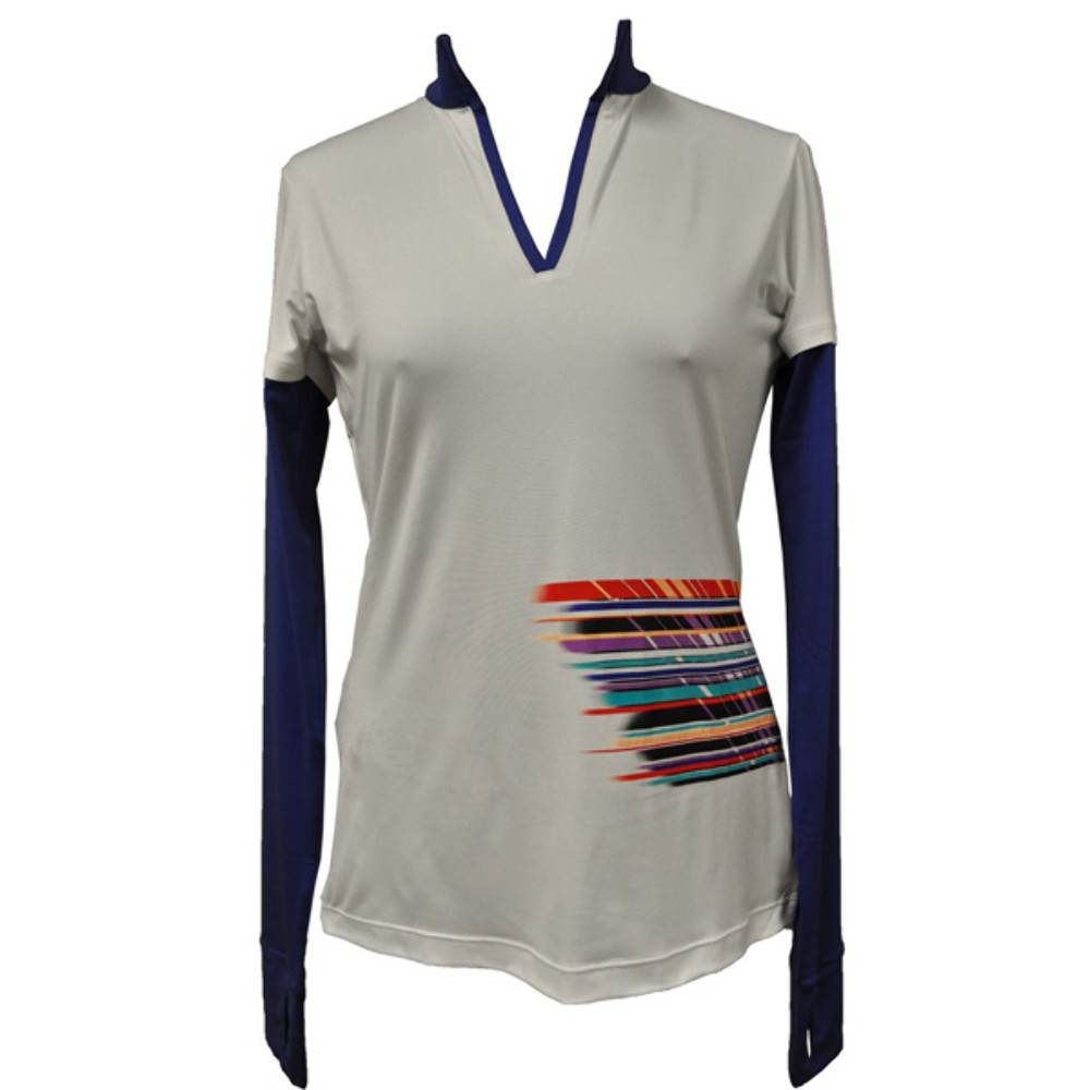 EP Sport Ladies Long Sleeve Golf Shirts Obsidian (White Multi) Size