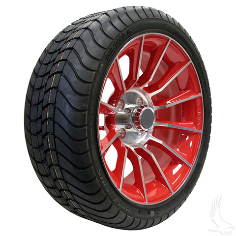 15" RHOX AC603 Machined/ RED Wheels and Innova Driver 205/35R-15" DOT Tires Combo