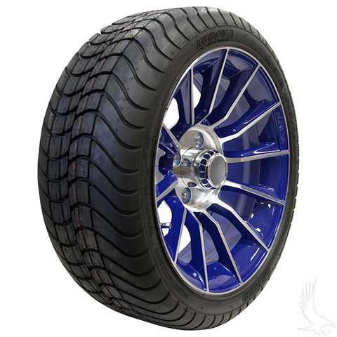15" RHOX AC603 Machined/ BLUE Wheels and Innova Driver 205/35R-15" DOT Tires