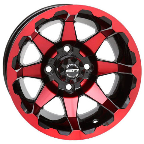 12" STI HD6 Radiant RED/Black Golf Cart Wheels - Set of 4