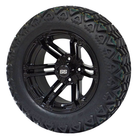 14" TERMINATOR Gloss Black Aluminum Wheels and 23x10-14 All Terrain Tire Combo - Set of 4