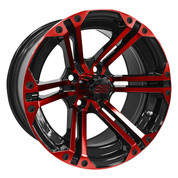 14" TERMINATOR Gloss Black/Radiant RED Aluminum Golf Cart Wheels - Set of 4