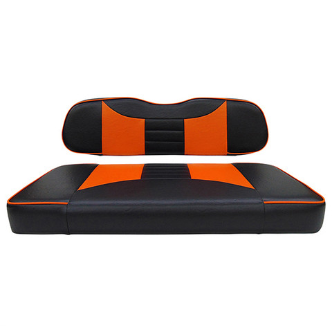 Club Car DS Seat Covers - Rally Front Seats - Black/Orange (Fits 2000+)