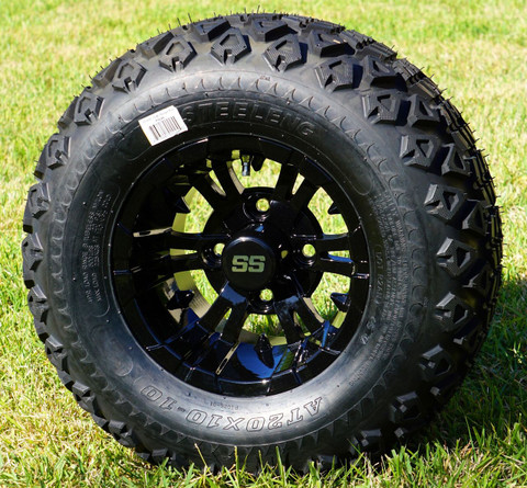 10" VAMPIRE Gloss Black Wheels and 20x10-10 DOT All Terrain Tires - Set of 4