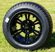 12" VAMPIRE Gloss Black Aluminum Wheels and 215/50-12 Comfortride DOT Street Tires Combo - Set of 4