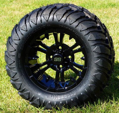 12" VAMPIRE Gloss Black Aluminum Wheels and 22x11-12 Crawler All Terrain Tires Combo - Set of 4