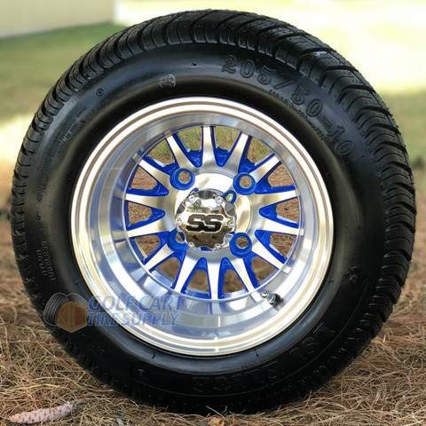 10" PHOENIX BLUE/ Machined Wheels and 205/50-10 Low Profile DOT Tires Combo - Set of 4