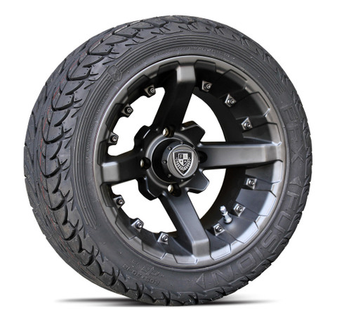 12" BATTLE Matte Black Wheels and EFX 205/30-12" DOT Street Tires