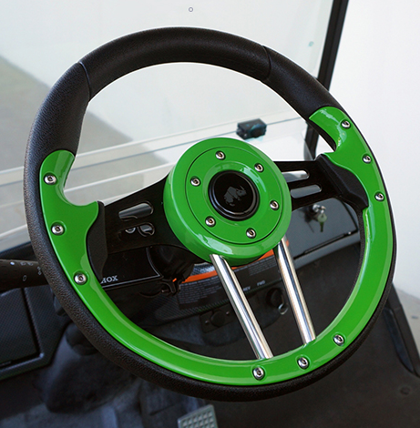 Club Car DS Steering Wheel 13" Aviator4 Lime Green Grip w/ Black Spokes