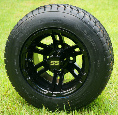 10" BULLDOG Black Wheels and 205/50-10 Low Profile DOT Tires Combo