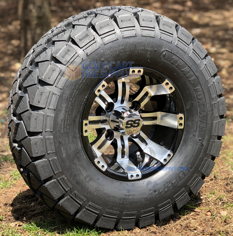 10" TEMPEST Black/Machined Wheels and 22x10-10" TRAIL FOX DOT All Terrain Tires Combo - Set of 4