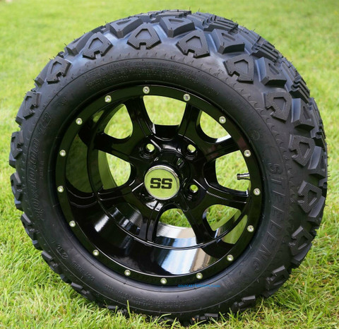 12" STALKER Black Aluminum Wheels and 20x10-12" All Terrain Tires Combo