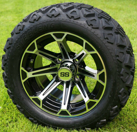 12" FANG Machined/Black Aluminum Wheels and 20x10-12" All Terrain Tires Combo