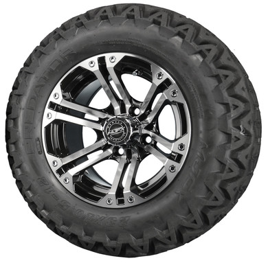 12" Madjax NITRO Black/ Machined Aluminum Golf Cart Wheels and All Terrain Tires Combo
